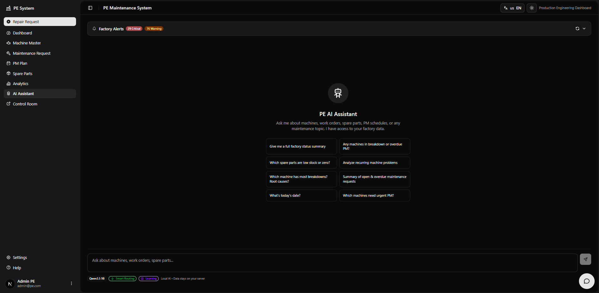 PE Dashboard: Production Engineering & Maintenance Intelligence Platform
